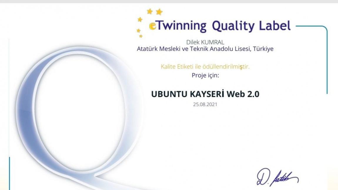 E-Twinning Projemiz Ulusal Kalite Etiketi İle Ödüllendirildi